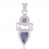 Natural Rainbow Moonstone Amethyst Gemstone Sterling Silver Pendant