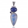Natural Iolite Tanzanite and Rainbow Moonstone Gemstone Sterling Silver Pendant