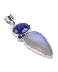 Natural Iolite Tanzanite and Rainbow Moonstone Gemstone Sterling Silver Pendant