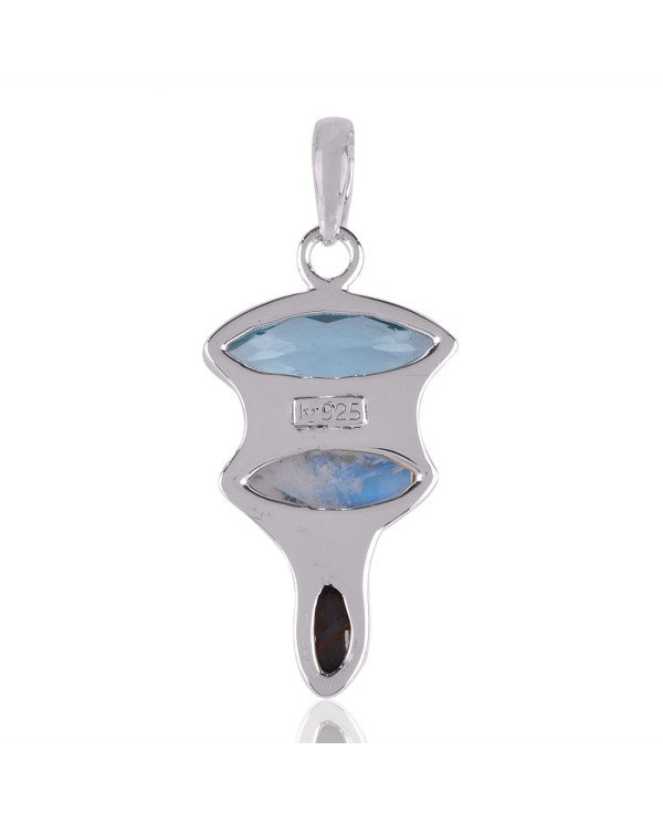 Natural Doublet Opal Sky Blue Topaz and Rainbow Moonstone Gemstone Pendant