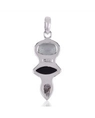 Natural Black Onyx Crystal Tourmanilated Quartz Gemstone Sterling Silver Pendant