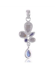 Natural Rainbow Moonstone Iolite Gemstone Sterling Silver Pendant
