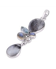Natural Dendritic Opal Multigemstone Silver Pendants