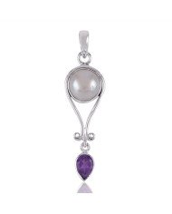 Natural Amethyst  Pearl  Gemstone Sterling Silver Pendant | Jewels Artisan