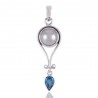 Natural Swiss Blue Topaz Pearl Gemstone Sterling Silver Pendant
