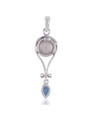 Natural Swiss Blue Topaz Pearl Gemstone Sterling Silver Pendant