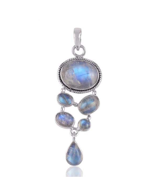 Natural Rainbow Moonstone Gemstone Sterling Silver Pendant | Jewels Artisan