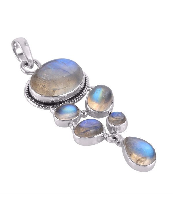 Natural Rainbow Moonstone Gemstone Sterling Silver Pendant | Jewels Artisan