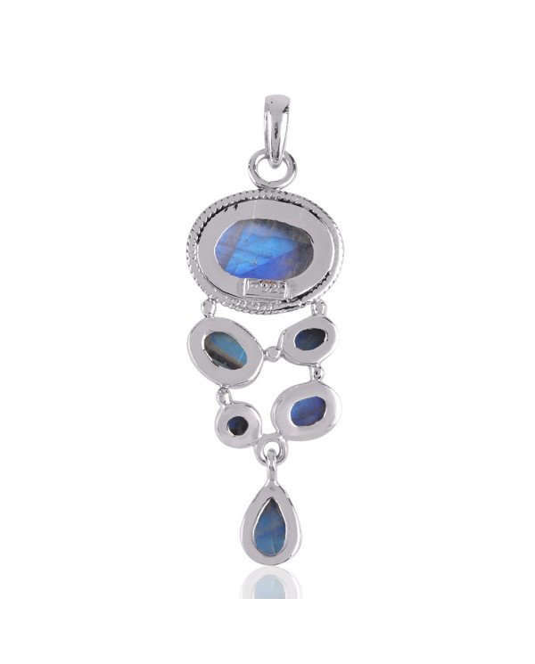 Natural Rainbow Moonstone Gemstone Sterling Silver Pendant | Jewels Artisan