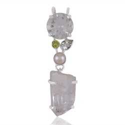Natural Quartz  Pearl  Peridot and Crystal  Gemstone Sterling Silver Pendant | Jewels Artisan