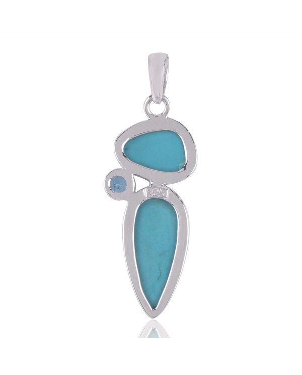 Natural  Arizona Turquoise  Swiss Blue Topaz Gemstone Sterling Silver Pendant | Jewels Artisan