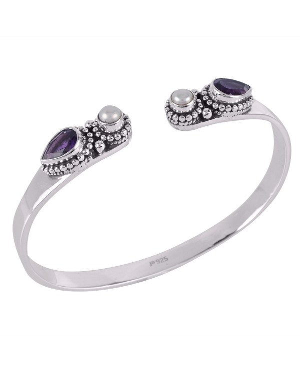 Natural Amethyst Pearl Gemstone Sterling Silver Bracelet | Jewels Artisan