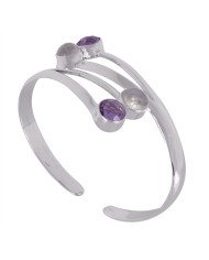 Natural Amethyst Rainbow Moonstone Gemstone Sterling Silver Bracelet | Jewels Artisan