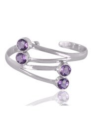 Natural Amethyst Gemstone Sterling Silver Bracelet | Jewels Artisan