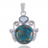 Natural Blue Copper Turquoise Sky Blue Topaz Gemstone Sterling Silver Pendant | Jewels Artisan