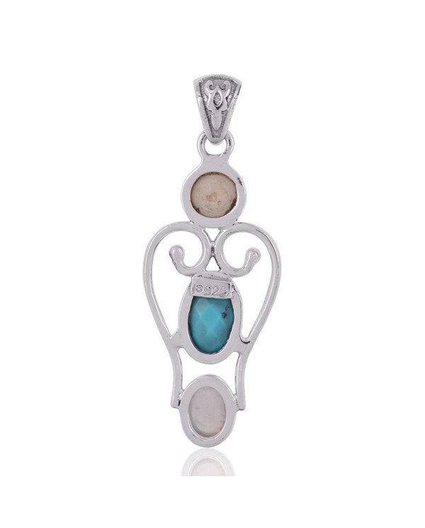 Natural Arizona Turquoise Rainbow Moonstone Pearl Gemstone Sterling Silver Pendant | Jewels Artisan