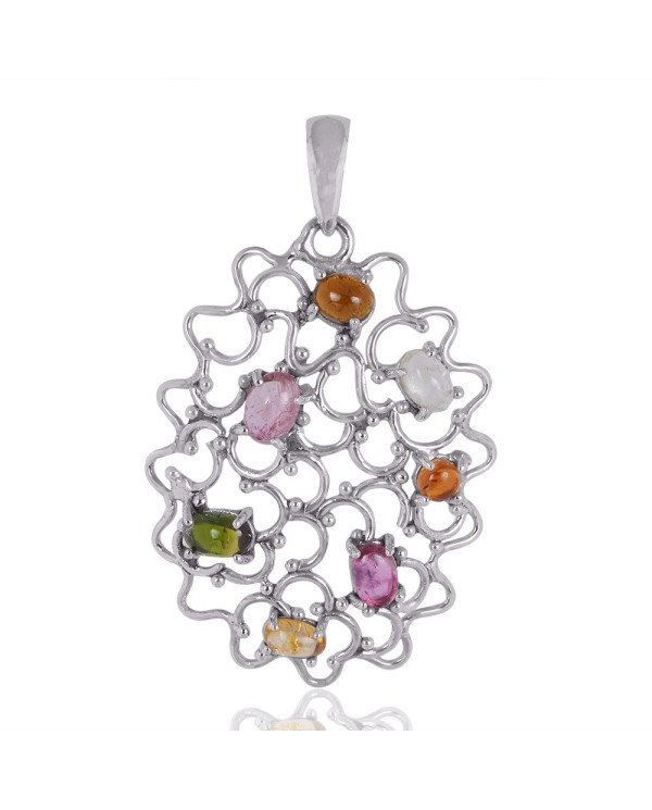 Natural Tourmaline Gemstone Sterling Silver Pendant | Jewels Artisan