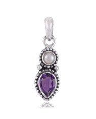 Natural Pearl Amethyst Gemstone Sterling Silver Pendant | Jewels Artisan
