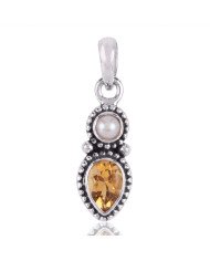Natural Citrine Pearl Gemstone Sterling Silver Pendant | Jewels Artisan