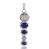 Natural Swiss Blue Topaz  Rainbow Moonstone Lapis Gemstone Sterling Silver Pendant | Jewels Artisan