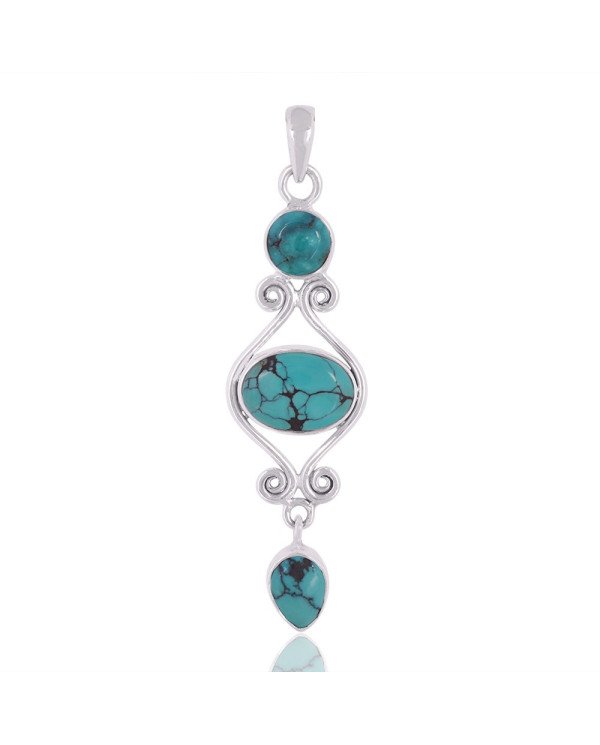 Natural Tibetan Turquoise Gemstone Sterling Silver Pendant | Jewels Artisan