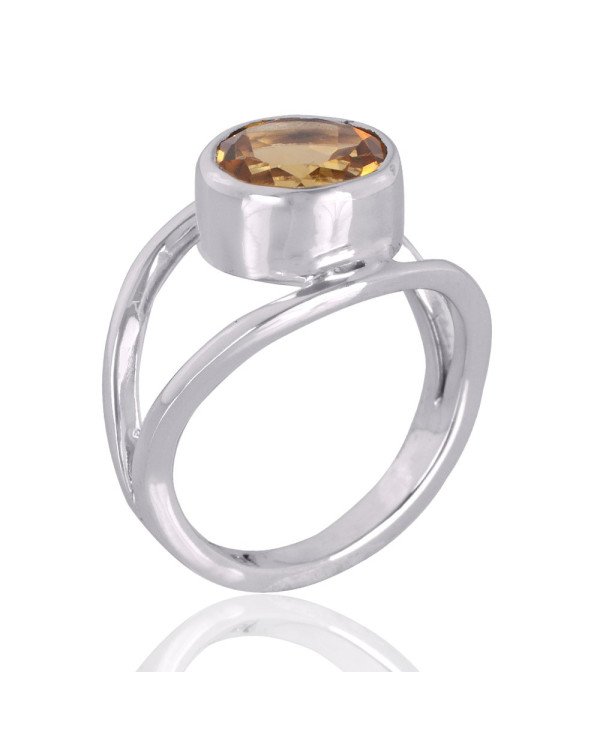 Sterling Silver Round Citrine Gemstone Ring