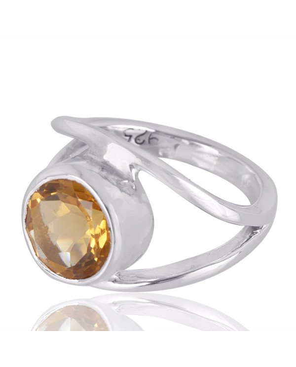 Sterling Silver Round Citrine Gemstone Ring