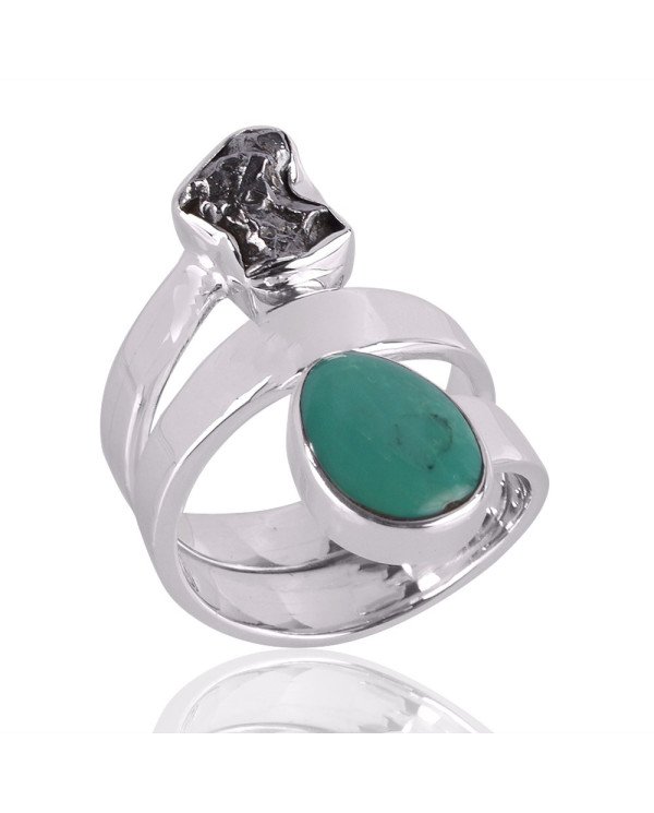 Natural Meteorite Rough Tibetan Turquoise Gemstone Sterling Silver Ring | Jewels Artisan