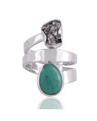 Natural Meteorite Rough Tibetan Turquoise Gemstone Sterling Silver Ring | Jewels Artisan