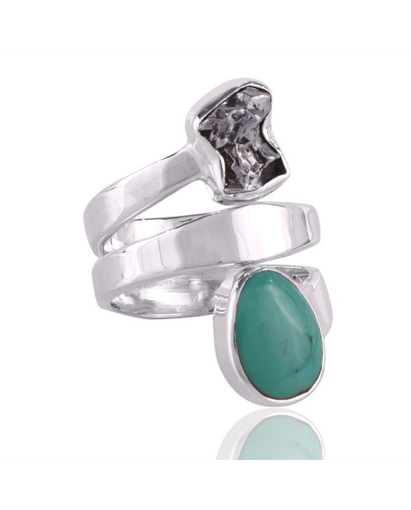 Natural Meteorite Rough Tibetan Turquoise Gemstone Sterling Silver Ring | Jewels Artisan