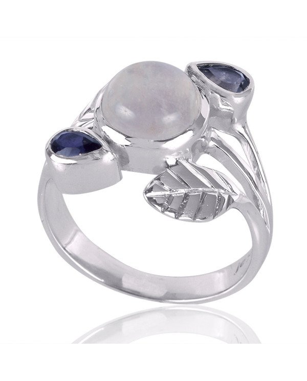Natural Iolite And Rainbow Moonstone Gemstone Sterling Silver Ring | Jewels Artisan