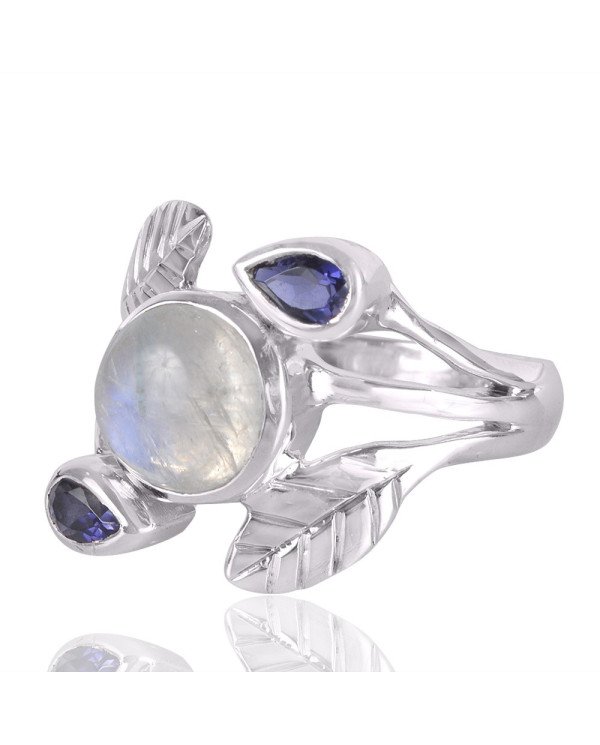 Natural Iolite And Rainbow Moonstone Gemstone Sterling Silver Ring | Jewels Artisan