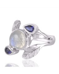 Natural Iolite And Rainbow Moonstone Gemstone Sterling Silver Ring | Jewels Artisan