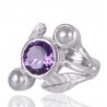 Natural Pearl And Amethyst Gemstone Sterling Silver Ring | Jewels Artisan