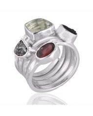 Green Amethyst Garnet Meteorite And Moldavite Sterling Silver Ring
