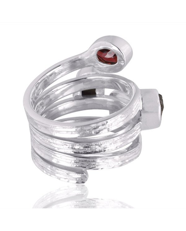 Green Amethyst Garnet Meteorite And Moldavite Sterling Silver Ring