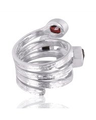 Green Amethyst Garnet Meteorite And Moldavite Sterling Silver Ring