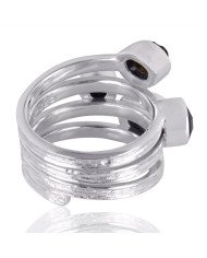 Natural Black Onyx And Tektite Gemstone Sterling Silver Ring | Jewels Artisan