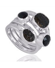 Natural Black Onyx And Tektite Gemstone Sterling Silver Ring | Jewels Artisan