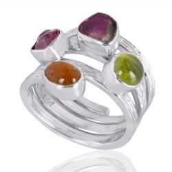 Natural Idocrase And Tourmaline Gemstone Sterling Silver Ring | Jewels Artisan