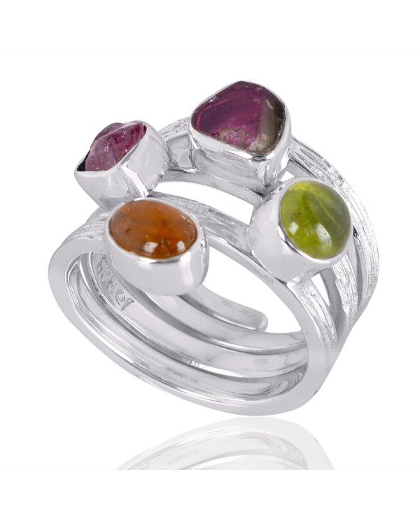 Natural Idocrase And Tourmaline Gemstone Sterling Silver Ring | Jewels Artisan
