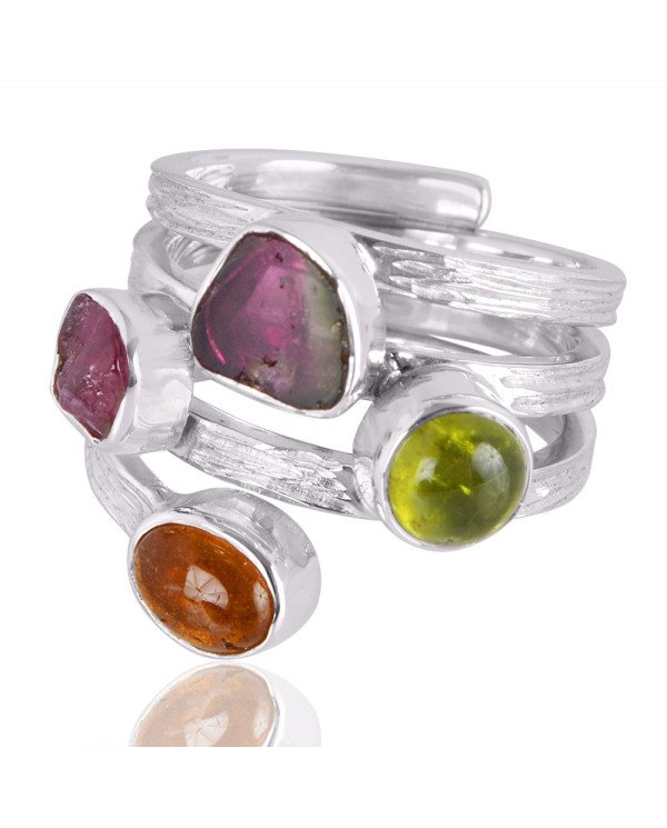 Natural Idocrase And Tourmaline Gemstone Sterling Silver Ring | Jewels Artisan