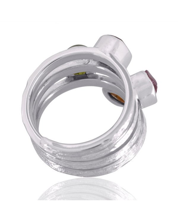 Natural Idocrase And Tourmaline Gemstone Sterling Silver Ring | Jewels Artisan