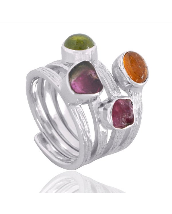 Natural Idocrase And Tourmaline Gemstone Sterling Silver Ring | Jewels Artisan
