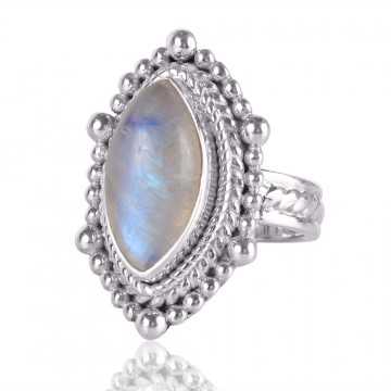 Natural Rainbow Moonstone Gemstone Sterling Silver Ring | Jewels Artisan
