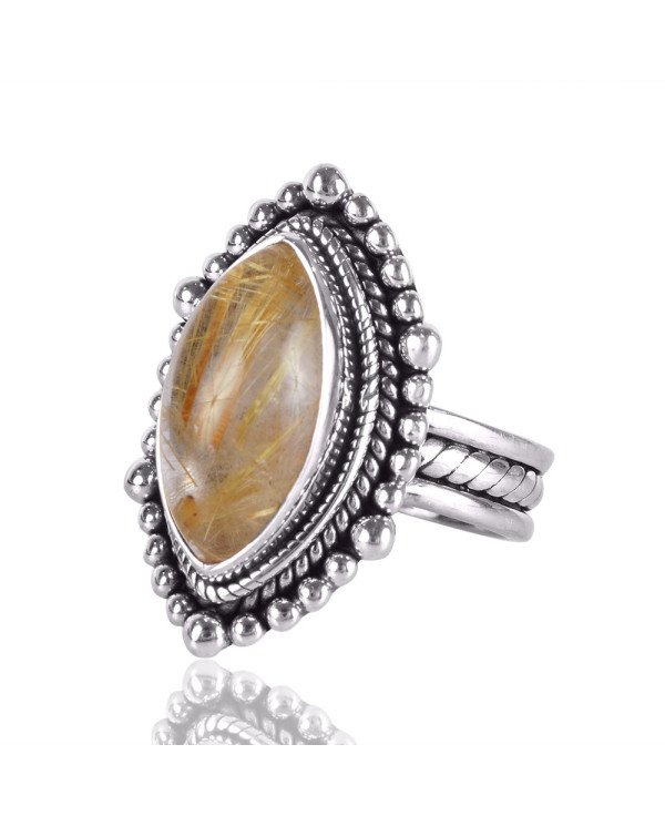 Natural Rutilated Quartz Gemstone Sterling Silver Ring | Jewels Artisan