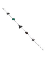 Natural Green Onyx Hematite Ammonite Meteorite Sark Teeth With Smoky Quartz Gemstone Sterling Silver Bracelet | Jewels Artisan