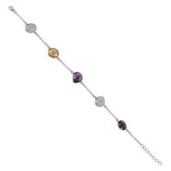 Natural Amethyst Citrine Rainbow Moonstone And Smoky Quartz Gemstone Sterling Silver Bracelet | Jewels Artisan