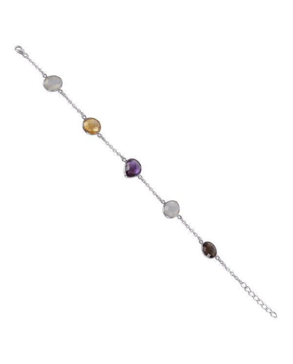 Natural Amethyst Citrine Rainbow Moonstone And Smoky Quartz Gemstone Sterling Silver Bracelet | Jewels Artisan