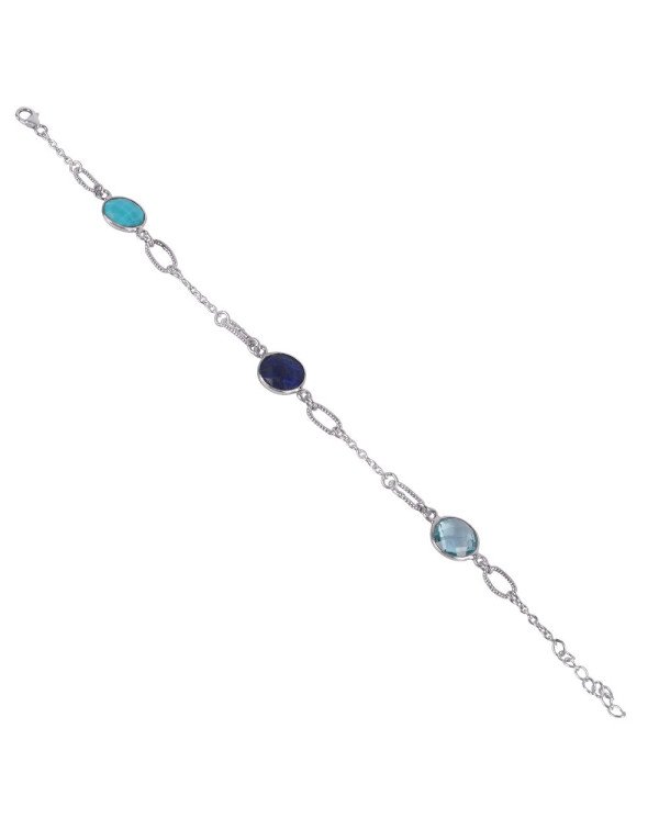 Natural Arizona Turquoise Lapis And Sky Blue Topaz Gemstone Sterling Silver Bracelet | Jewels Artisan